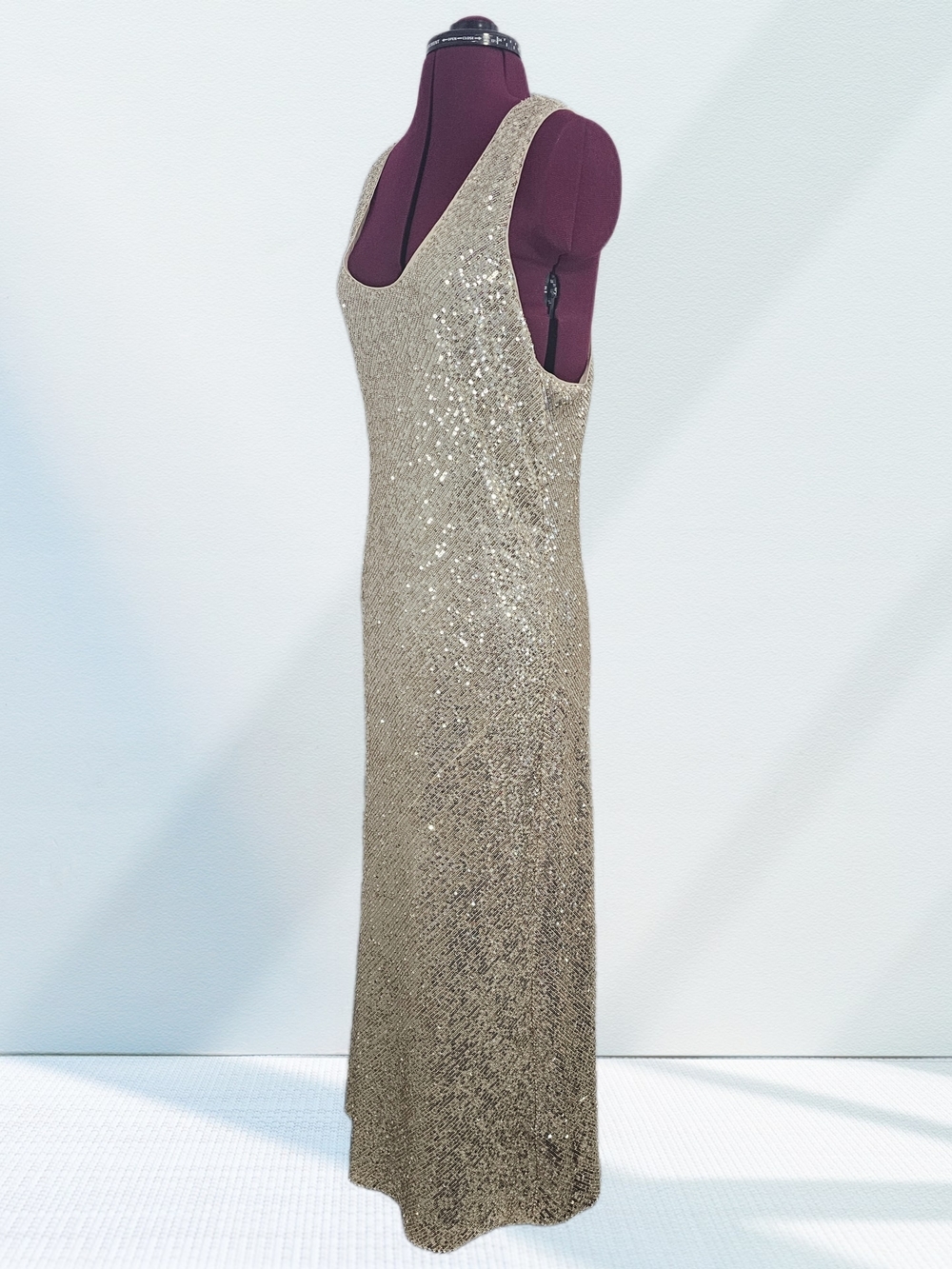 Gold Sequin Scoop Neck Sleeveless Long Gown Dress Formal Party Wedding Prom EUC - Picture 5 of 16